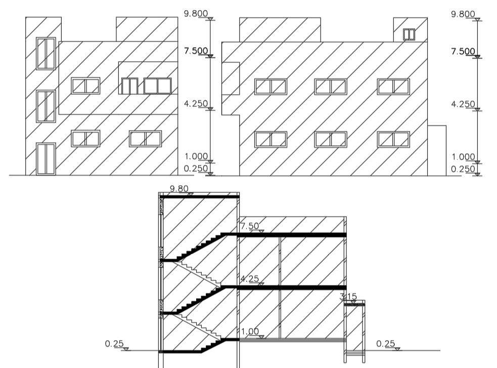 Sq Ft House Building Section And Elevation Design Cadbull