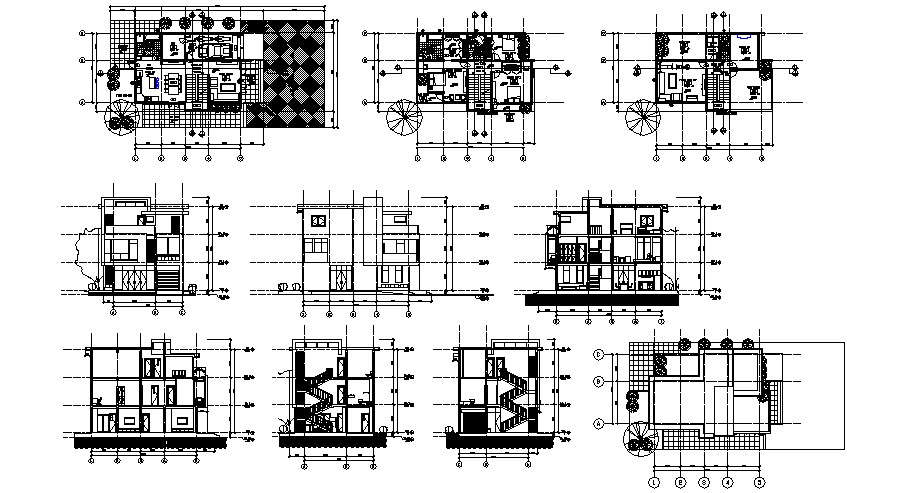 3 Storey Bungalow With Section And Elevation In Dwg File Cadbull