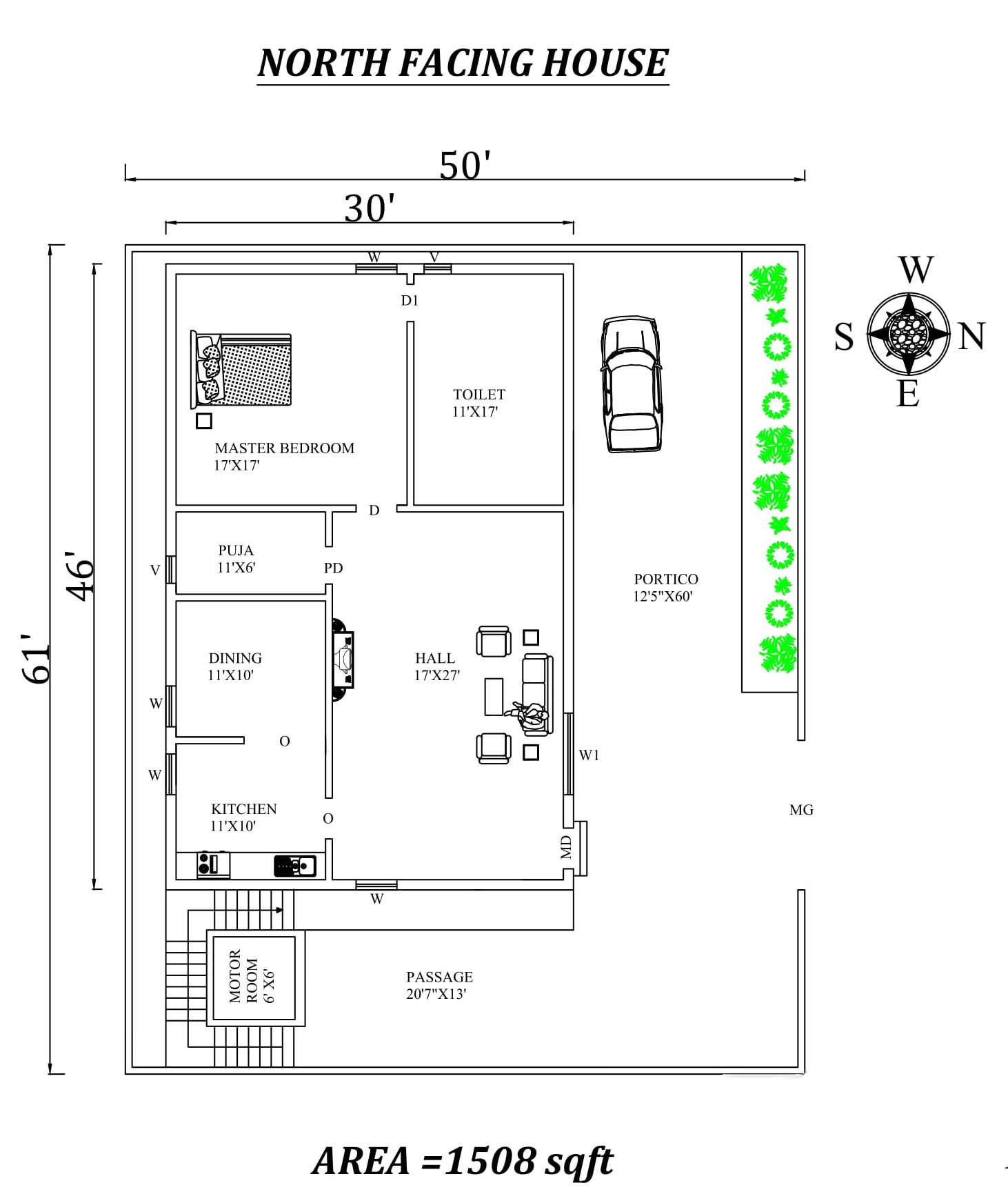 X Single Bhk North Facing House Plan As Per Vastu Shastra Autocad DWG And Pdf File Details