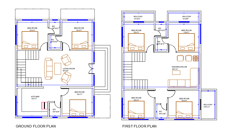 30 X38 7 BHK House AutoCAD Plan Layout File Cadbull