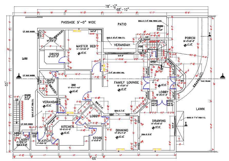 55 X78 House Floor Plan With Dimension CAD Drawing DWG File Cadbull