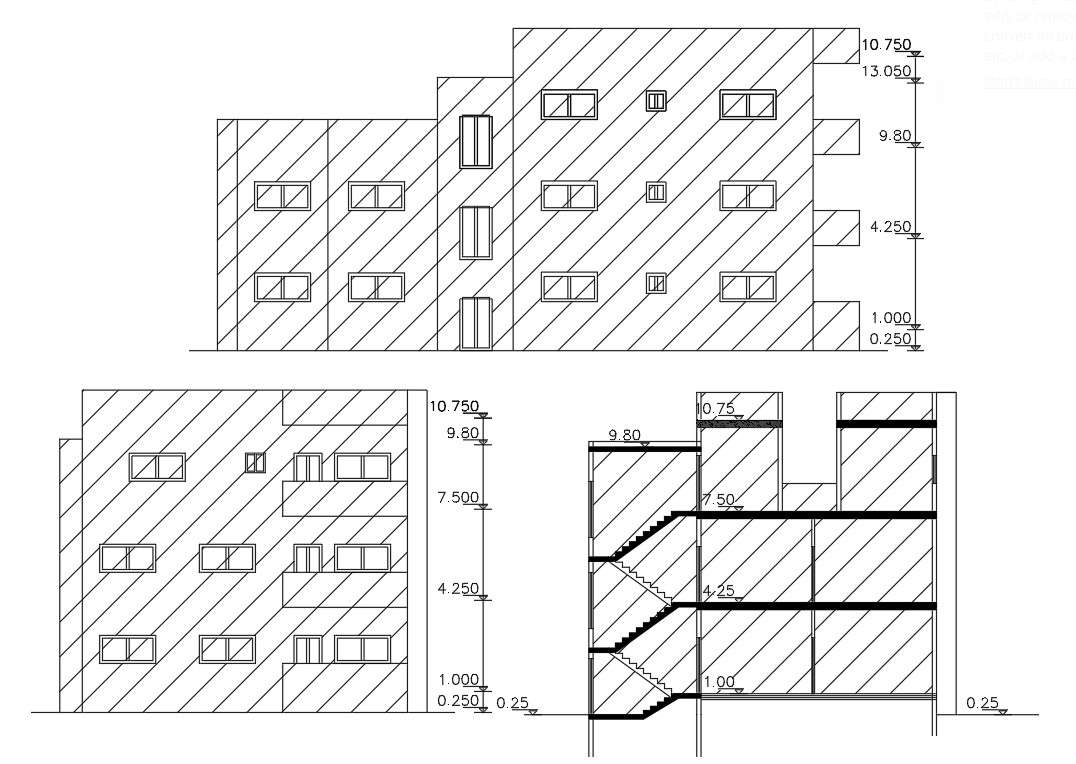 Apartment Building Sectional Elevation Design DWG Cadbull