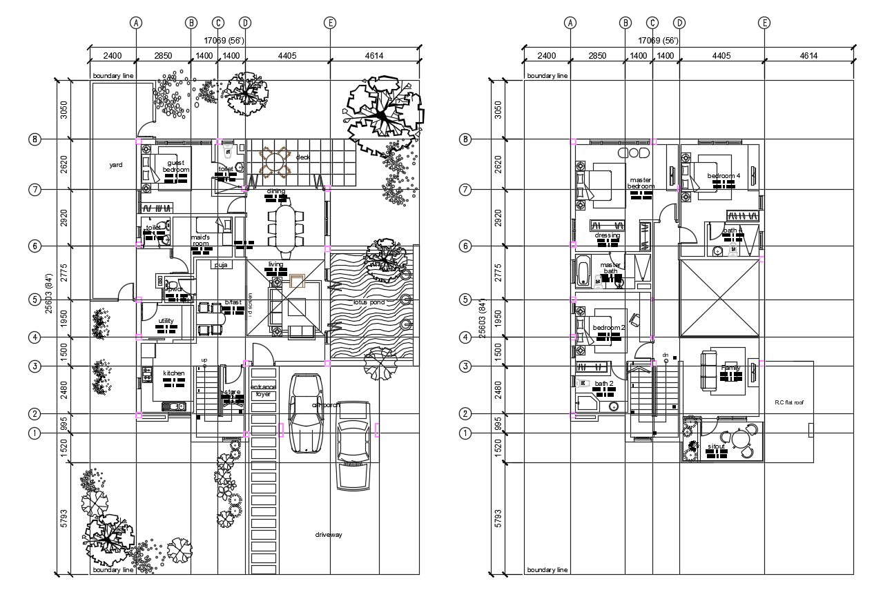 Architectural Plan Of House Design With Detail Dimension In AutoCAD