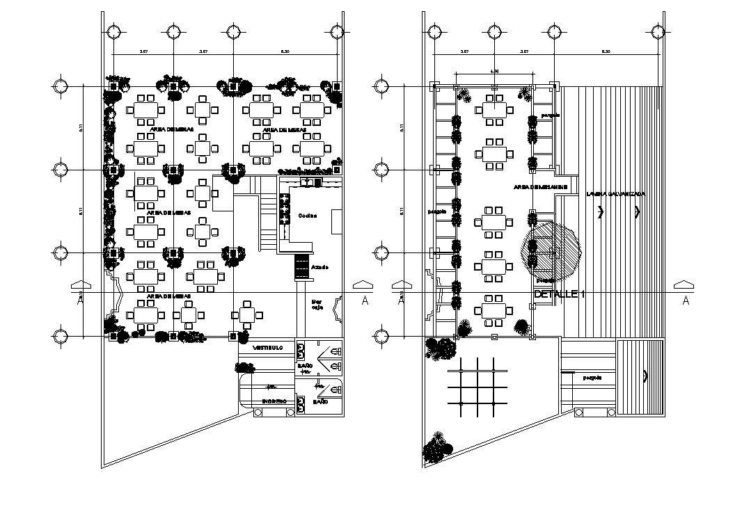 Autocad Drawing Of Restaurant Cadbull