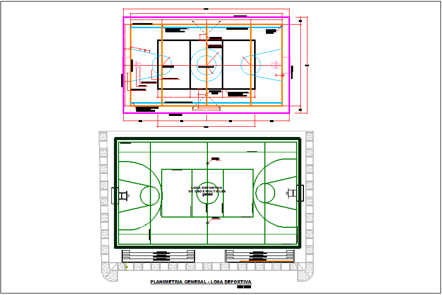 Basket Ball Court Plan View Details Dwg File Cadbull