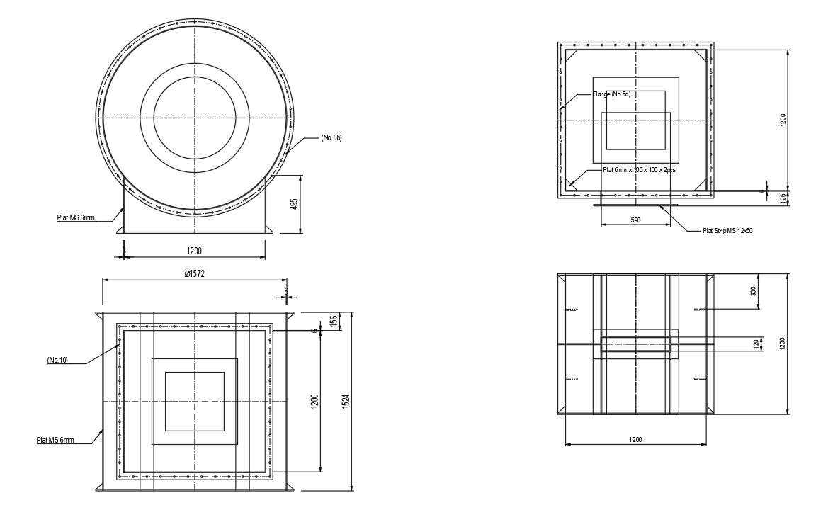 Casing Detail Of Incinerator Factory Structure In AutoCAD 2D Drawing