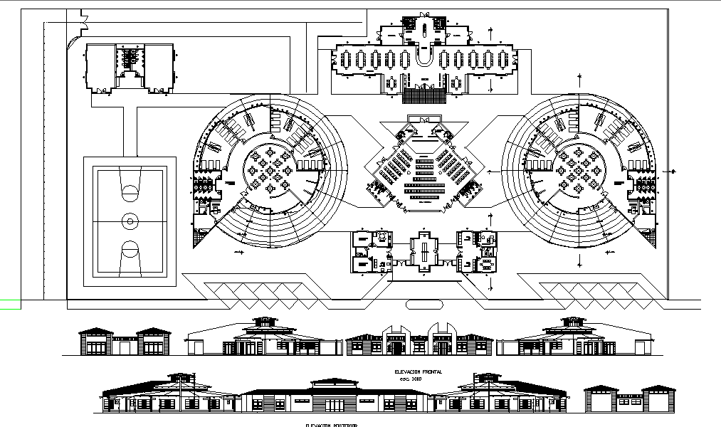 College Plan And Elevation Detail Dwg File Cadbull