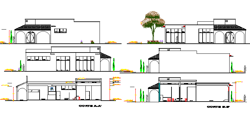 Corporate Office Building Elevation Section And Plan View Detail Dwg