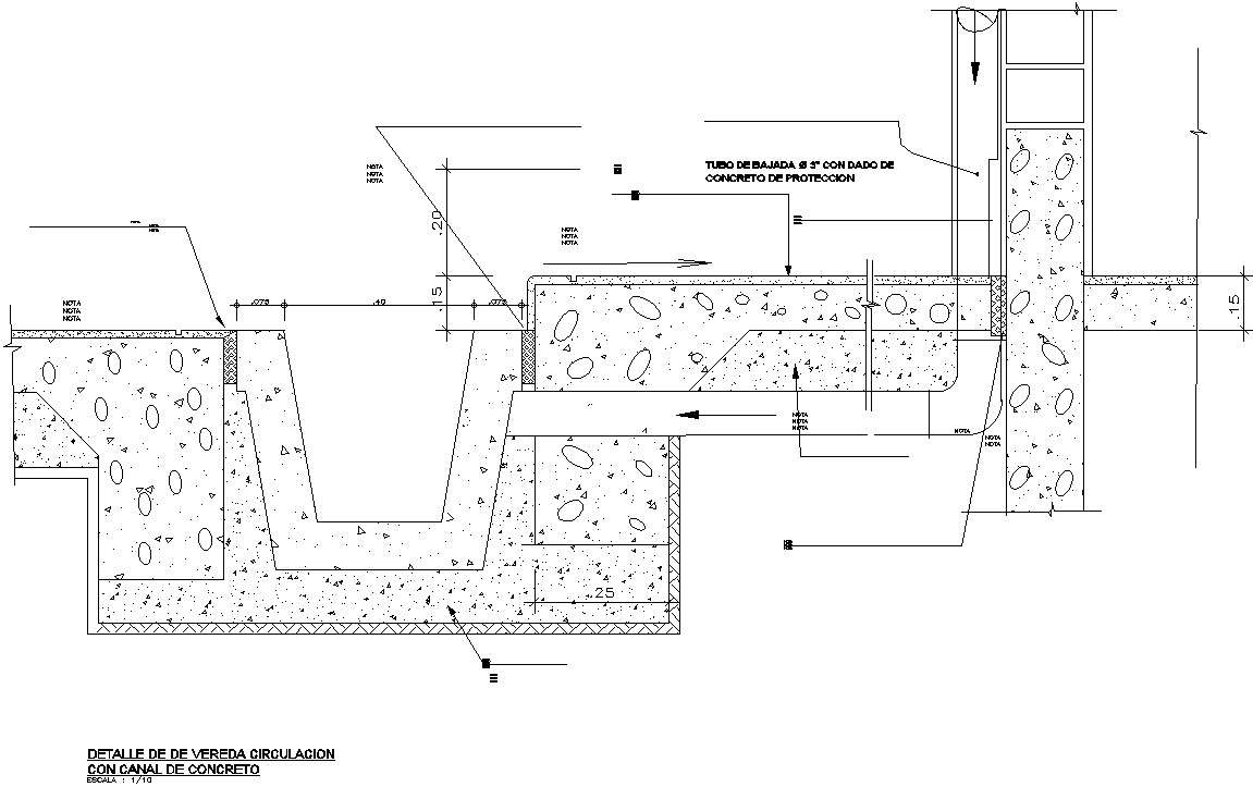 DETAIL OF CIRCULATION SIDEWALK WITH CONCRETE CHANNEL In Detail AutoCAD