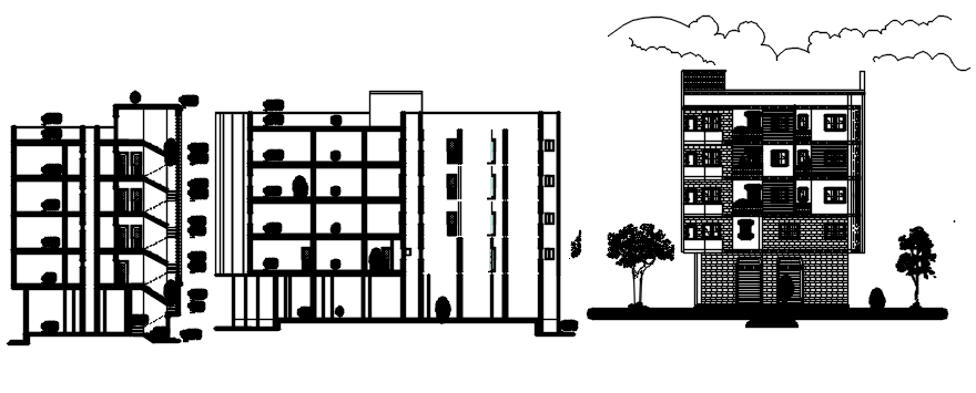 Drawing Of A Residential Building With Elevation In Autocad Cadbull