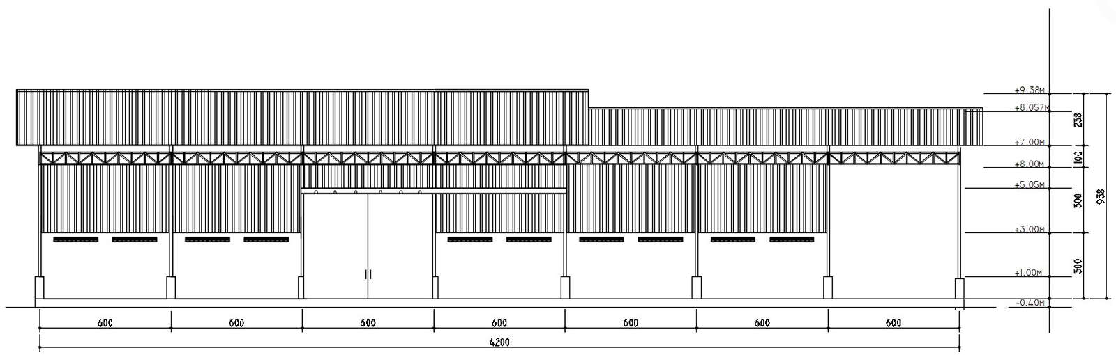 Front Elevation Design Of The Industrial Plant In AutoCAD 2D Drawing