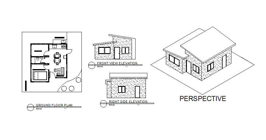 Ground Floor Plan Of The House With Elevation And Section In Autocad Images