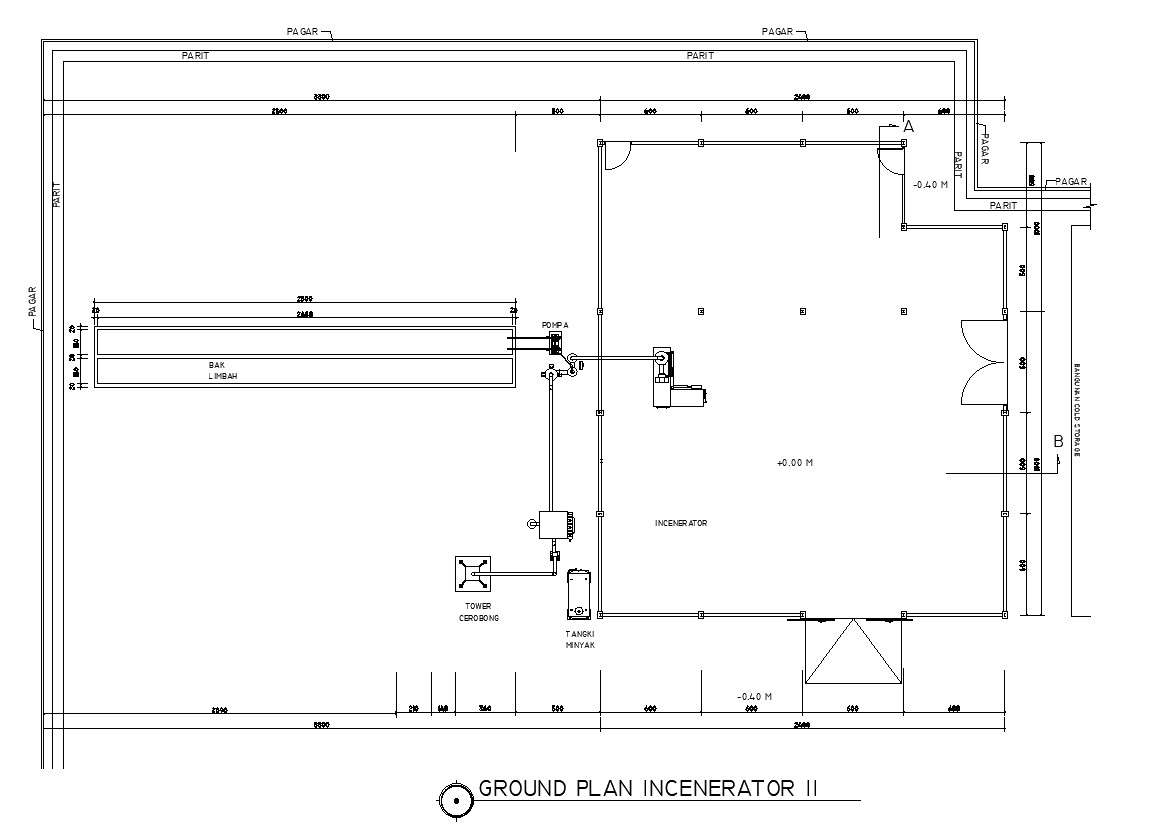 Ground Floor Plan Of Incinerator Plant In Detail AutoCAD 2D Drawing