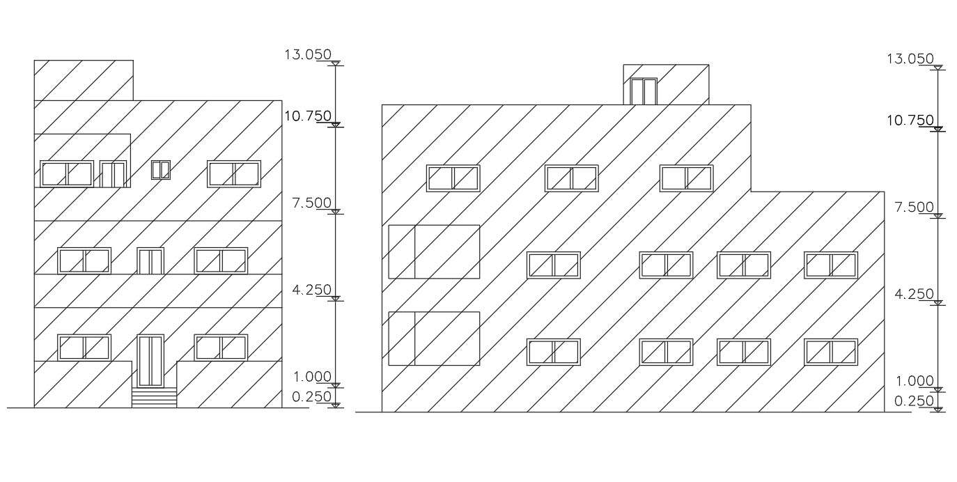 House Front And Side Elevation Design DWG File Cadbull