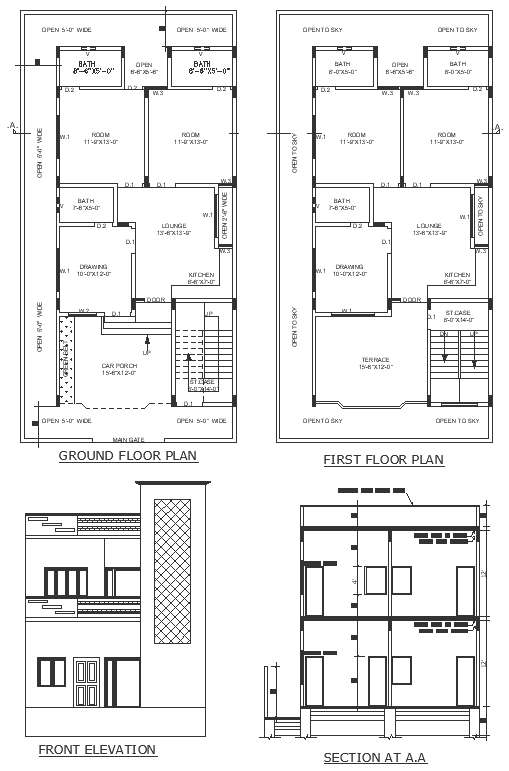 Lavish Bungalow Design With Detailed Layout Plan Section And Elevation