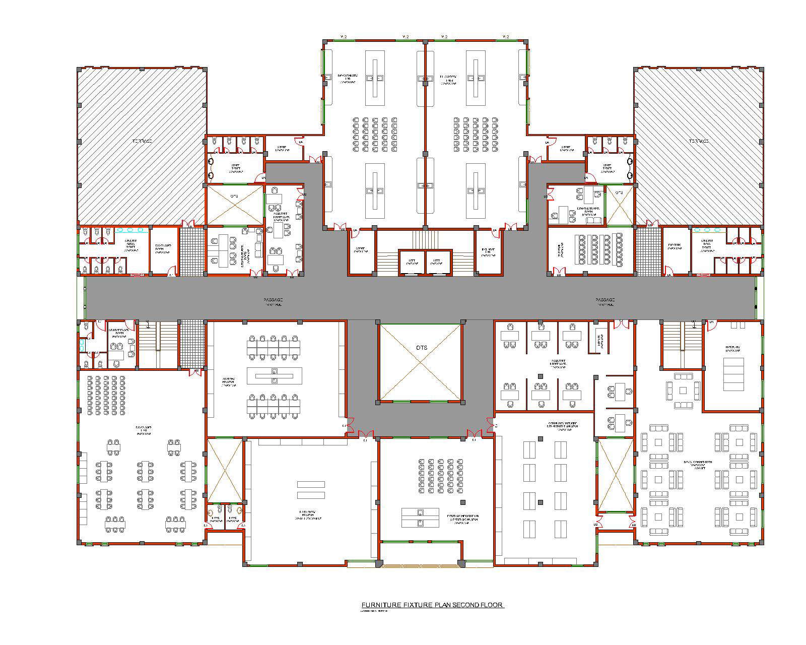 Medical Colleges Second Floor Plan Drawing Cadbull