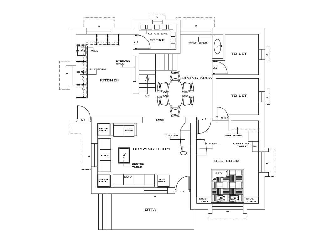 BHK First Floor Plan With Furniture Layout AutoCAD Drawing DWG File Designinte