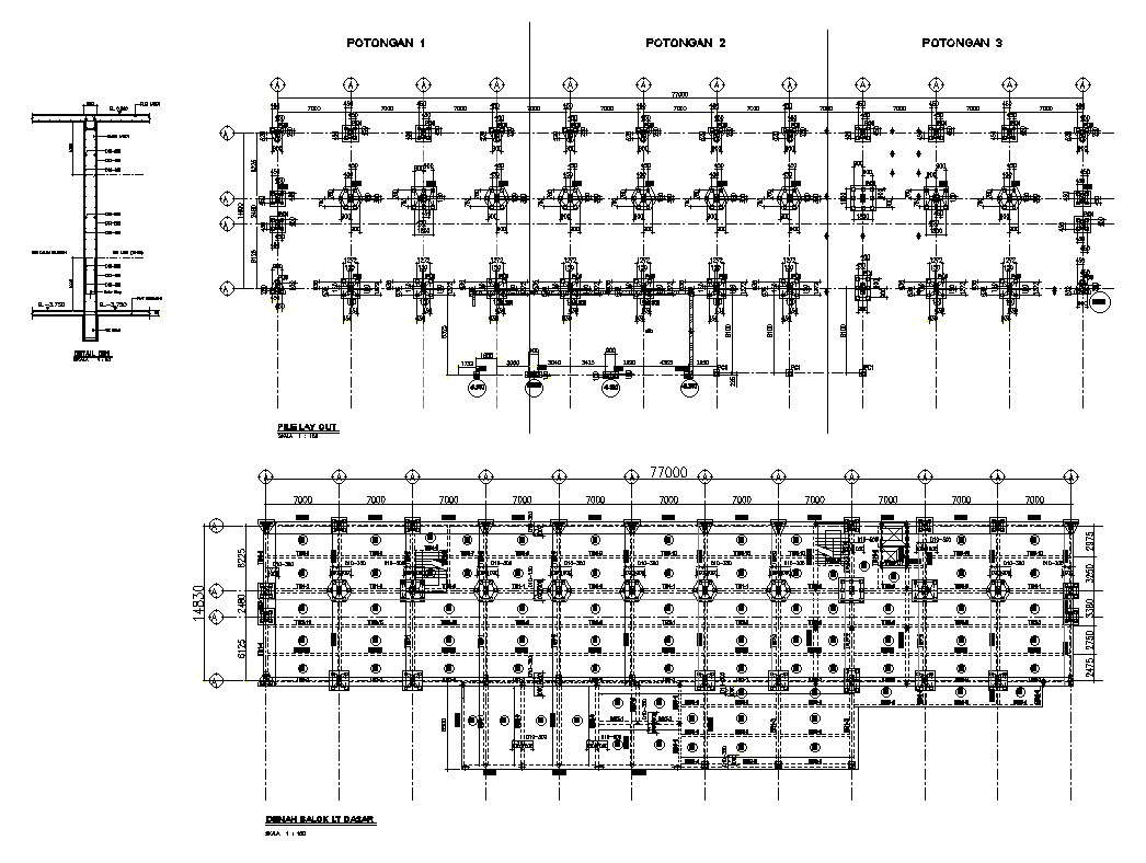 Pile Cap And Column Footing Layout Plan Of The Basement In AutoCAD 2D