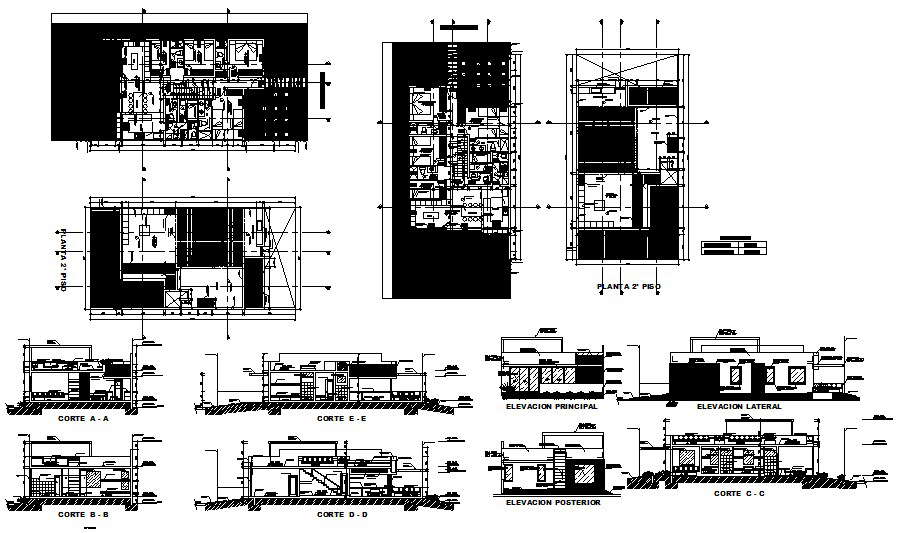 Plan Of Bungalow Mtr X Mtr Different Elevation And Section In