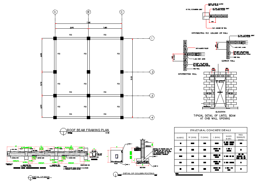 Roof Beam Framing Plan Layout File Cadbull