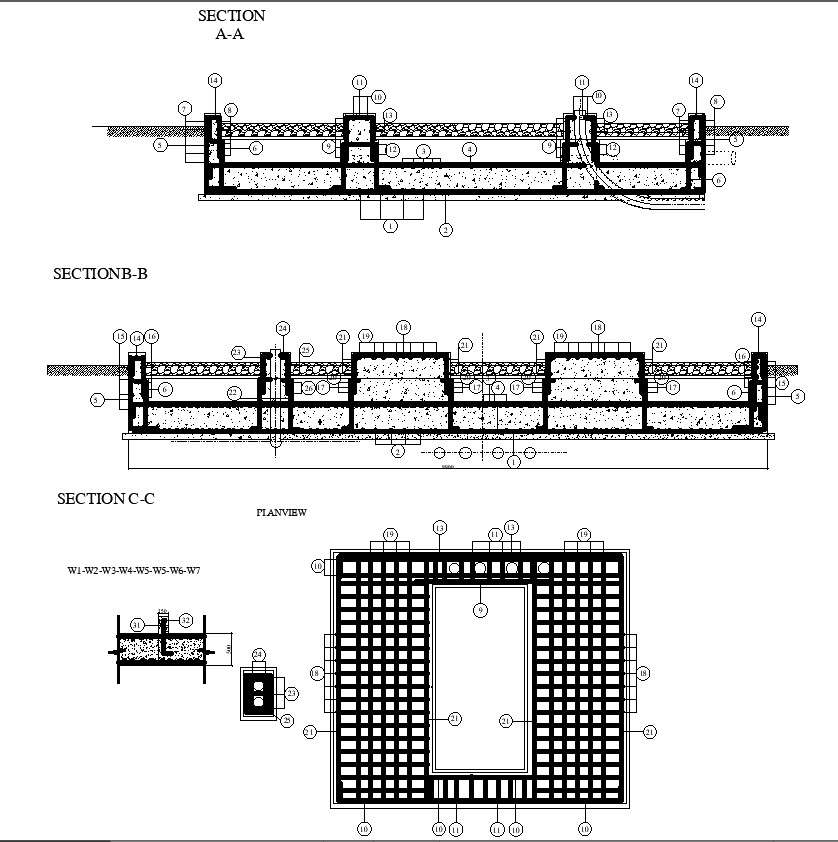 Roof Plan And Detailed Concrete Masonry Design CAD Drawing In AutoCAD