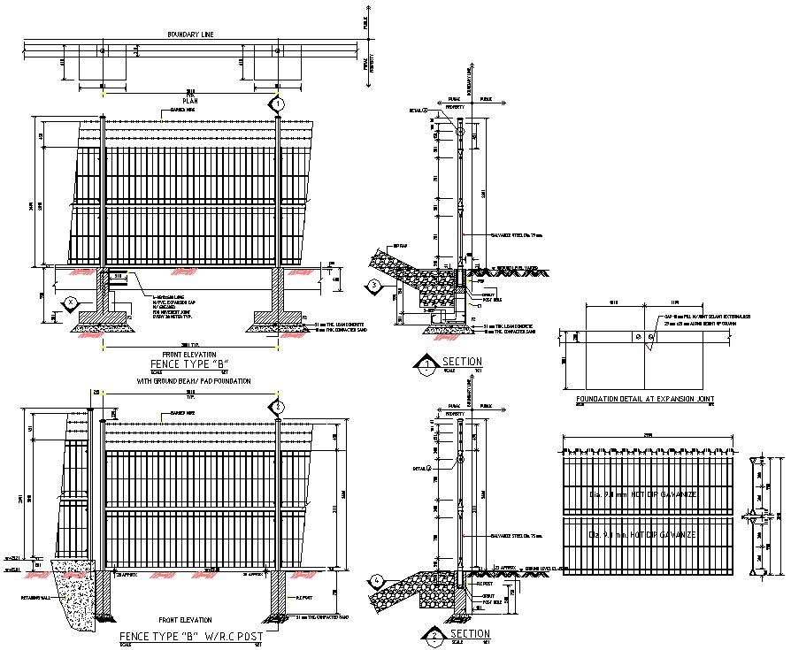 Perimeter Fence Section And Structure Cad Drawing Details Dwg File Images