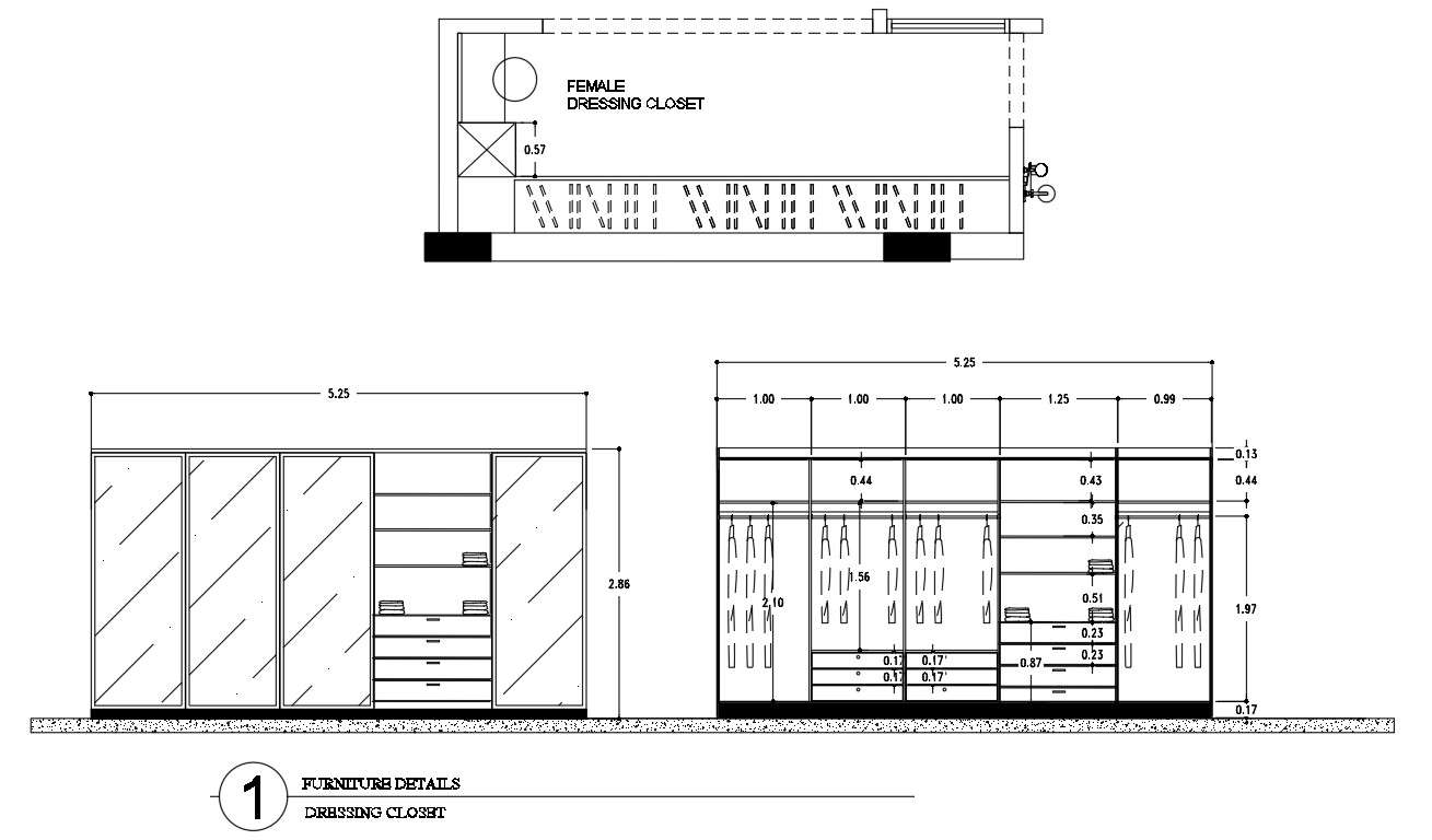 The Furniture Detail With Dressing Closet Is Given In Autocad 2D