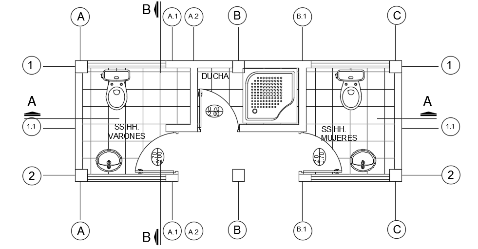 The Column Layout Of The X Mm Toilet Plan Autocad Drawing Cadbull