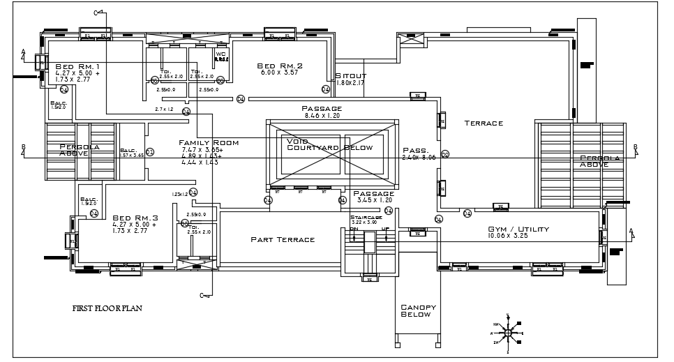 The Dimension Detail Of The X First Floor House Plan Autocad