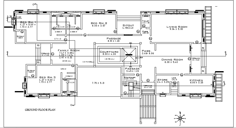 The Dimension Detail Of The X Ground Floor House Plan Cadbull