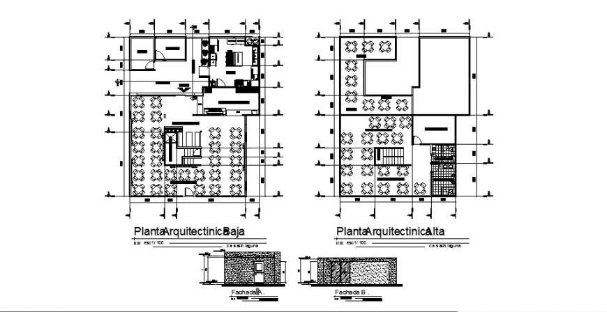 Cafeteria Main And Back Elevation And Plan Cad Drawing Details Dwg File Cadbull