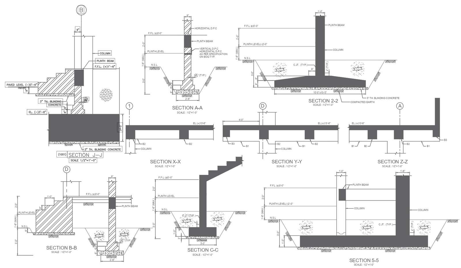 Reinforcement Plan Of Raft Foundation Section Elevation And Other