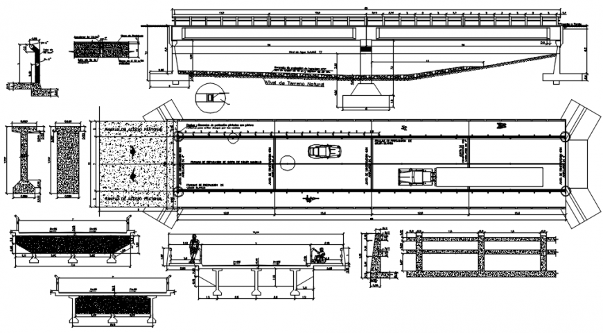 Vehicle And Pedestrian Bridge Sections And Construction Drawing Details
