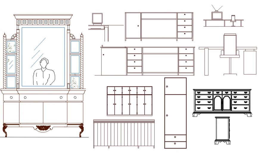 Wooden Cupboard And Dressing Autocad File Cadbull