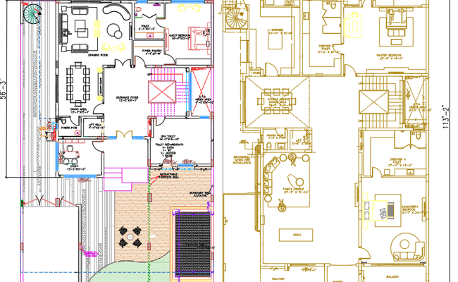 113×65 Ft House Plan with Ground & First Floor CAD
