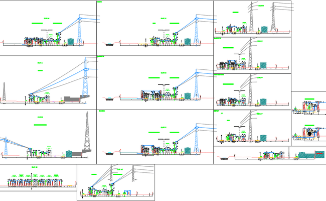 High Voltage Substation Elevation Layout Drawing