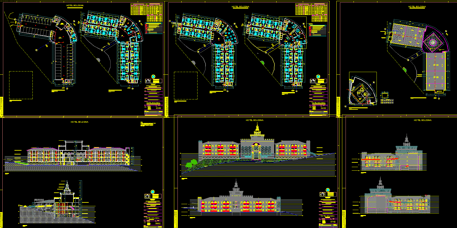 Bologna Hotel cad drawings are given in this cad file. Download this cad file now. 