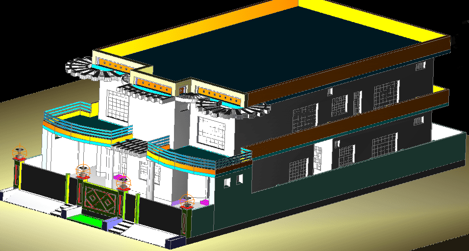 3d Modern Bungalow cad drawing is given in this cad file. Download this cad file now.