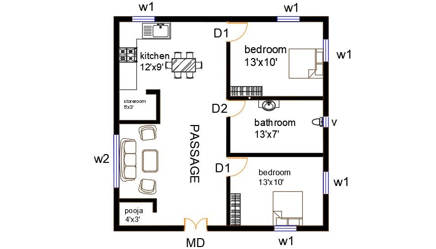 Furniture layout of 2bhk