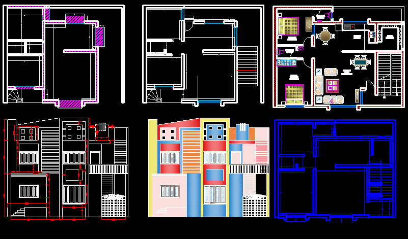  2BHK single storey House plan with elevation is given in this drawing.Download the AutoCAD Drawing file.