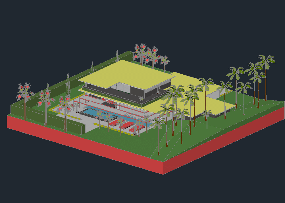 Modern Bungalow Building 3D Elevation AutoCAD DWG File