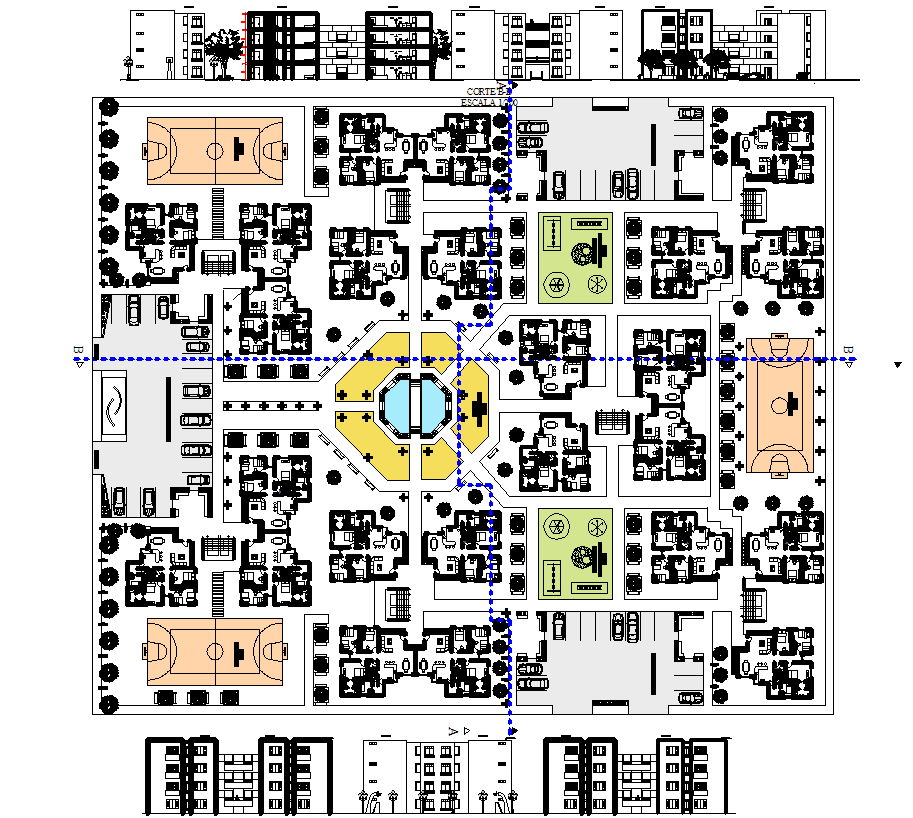 Housing Complex cad drawing is given in this cad file. Download this cad file now.