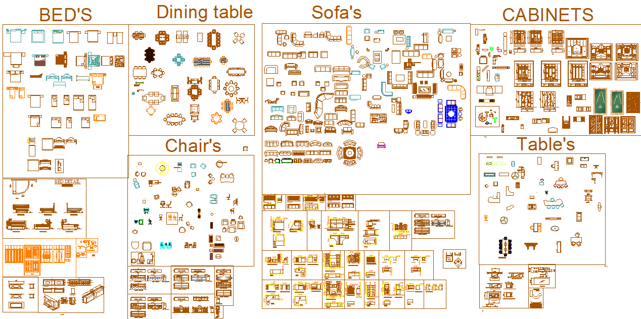 Furniture cad blocks are given in this cad file. Download this cad file now.