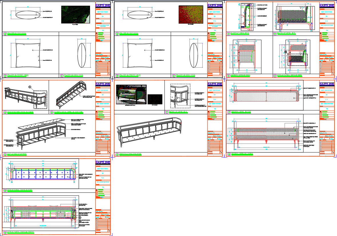 Modular Sofa CAD Drawing with 3D & Sectional Details