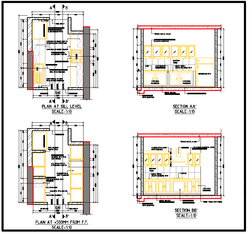 Kitchen detail cad drawing is given in this cad file. Download this 2d cad file now.