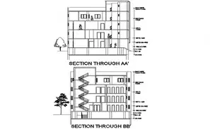 Section and side elevation the college admin office building is this ...