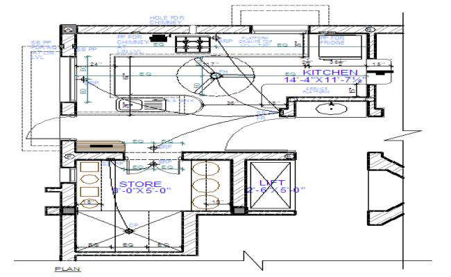 Huge kitchen section, plan, interior and furniture layout cad drawing ...