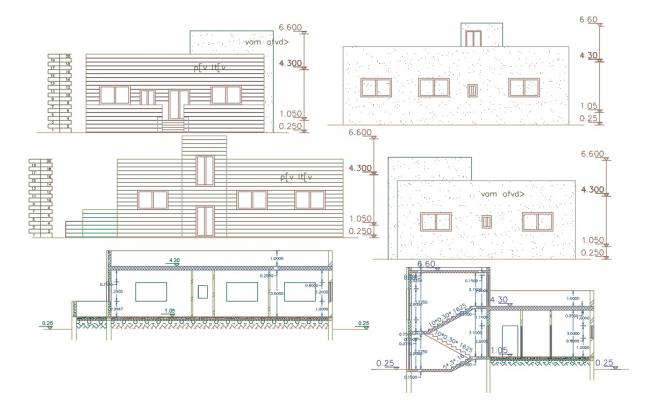 Elevation with different axis view for house dwg file - Cadbull