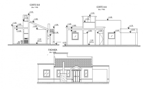 House staircase section, construction and sanitary installation details ...