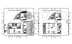 4 BHK Residence Bungalow Furniture Layout Plan - Cadbull